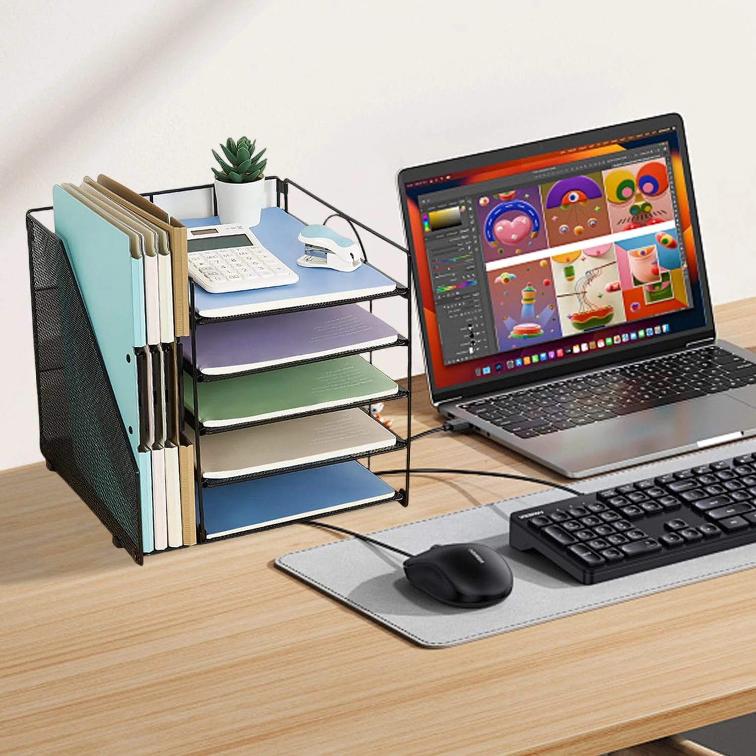 SPNOR Desk Organizers and Accessories, 5-Tier Paper Letter Tray Organizer with F