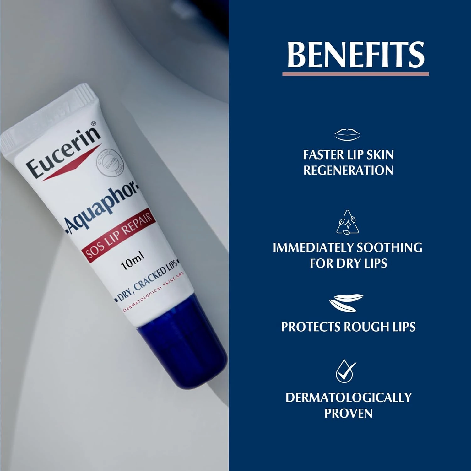 Eucerin Aquaphor SOS Lip Repair Lip Balm, Immediate 60-Seconds Lip Care and Reli