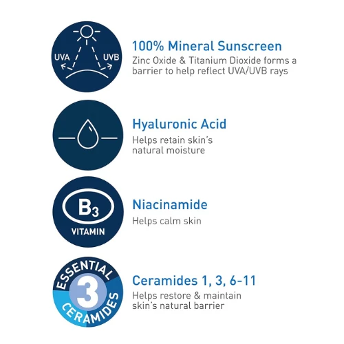 CeraVe 100% Mineral Sunscreen SPF 50 | Face Sunscreen with Zinc Oxide & Titanium