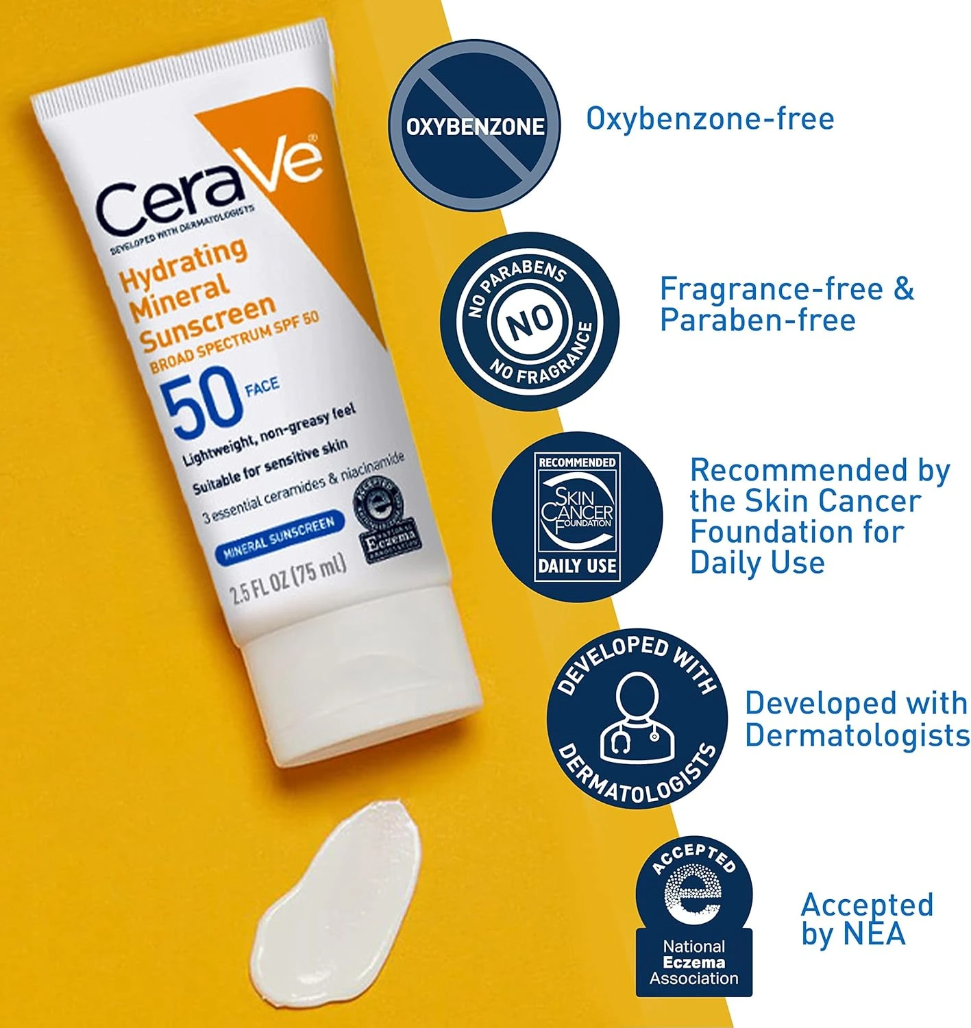 CeraVe 100% Mineral Sunscreen SPF 50 | Face Sunscreen with Zinc Oxide & Titanium