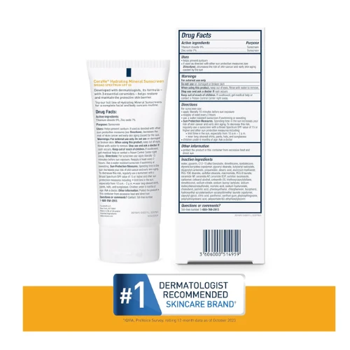 CeraVe 100% Mineral Sunscreen SPF 50 | Face Sunscreen with Zinc Oxide & Titanium