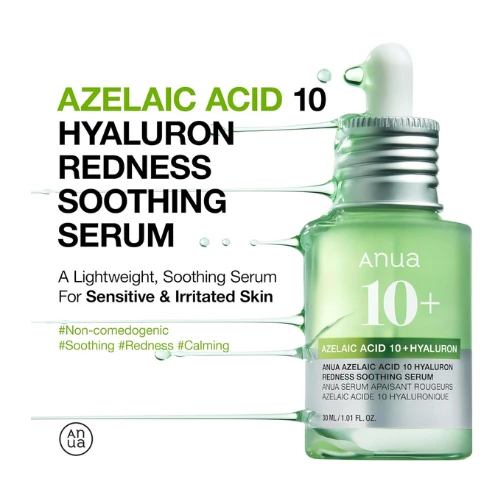 Anua Azelaic Acid 10 Hyaluron Redness Soothing Serum, Facial Serum for Sensitive