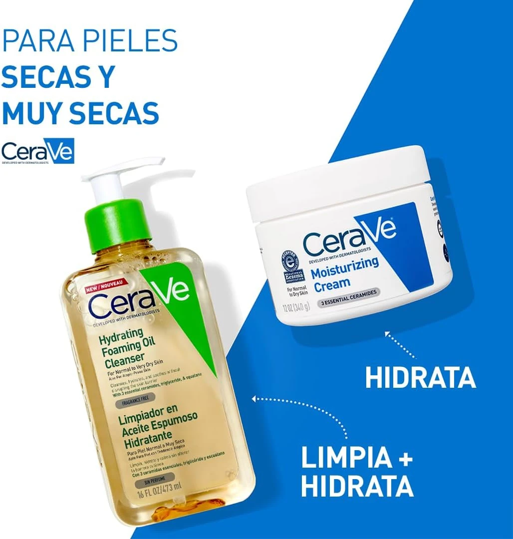 CeraVe Hydrating Foaming Oil Cleanser 473ml for Normal to Very Dry Skin with Squ