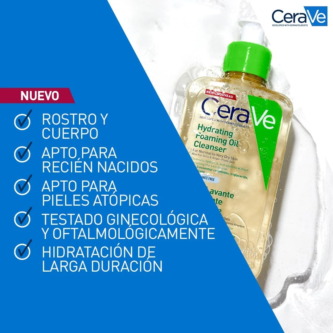 CeraVe Hydrating Foaming Oil Cleanser 473ml for Normal to Very Dry Skin with Squ