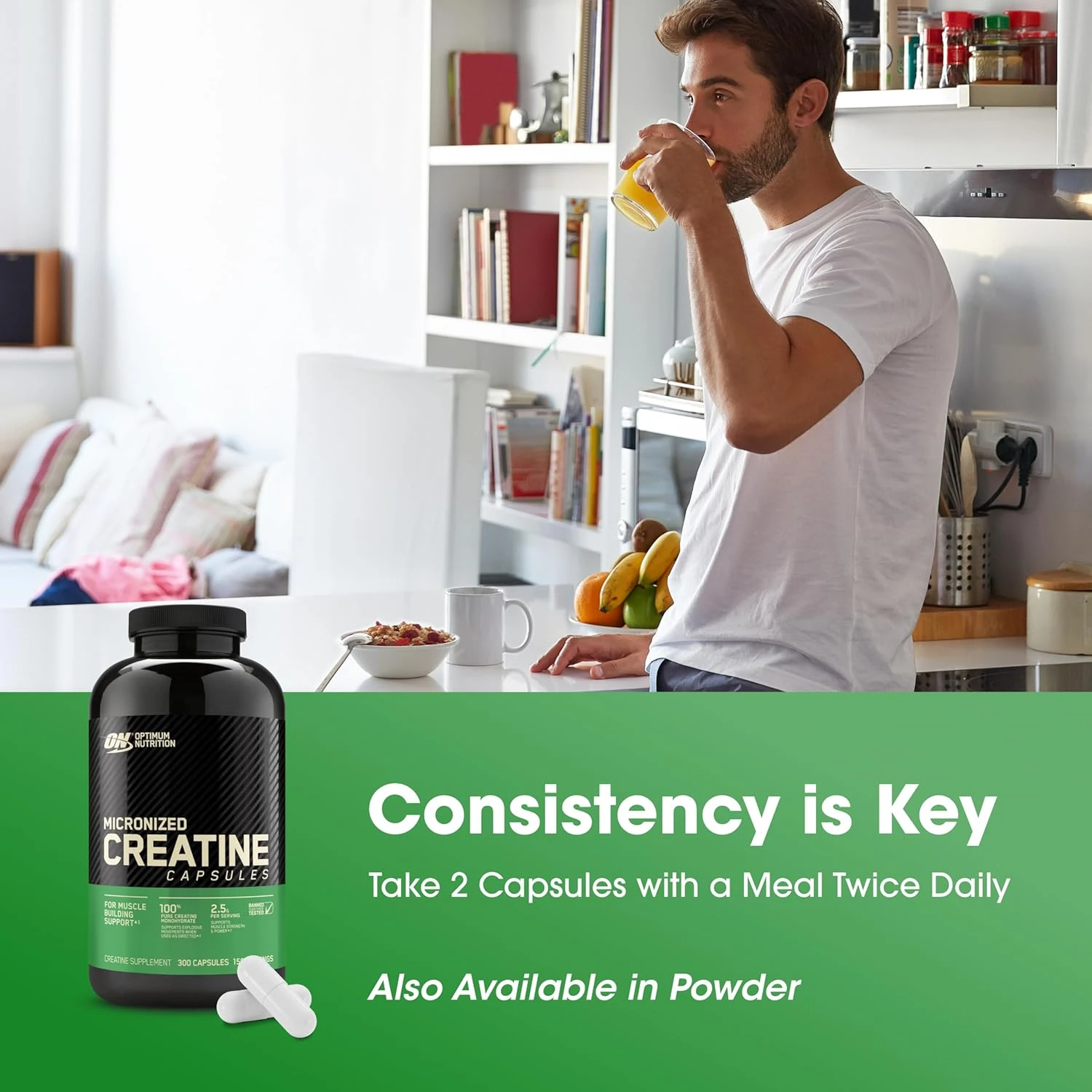 Optimum Nutrition Micronized Creatine Monohydrate Capsules, Keto Friendly, 2500m