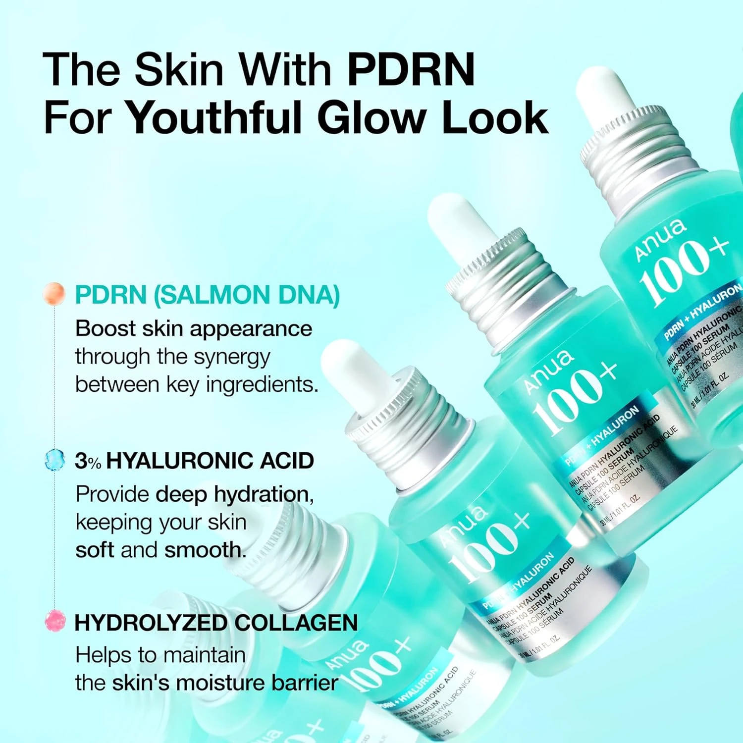 Anua PDRN Hyaluronic Acid Capsule 100 Serum, Radiant Face Serum, Hyaluronic Acid