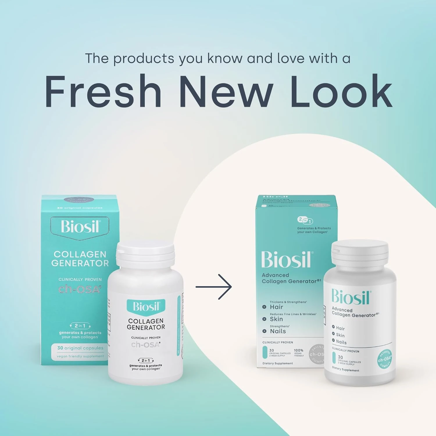 BioSil - 120 Vegan Capsules - with Patented ch-OSA Complex - Increase Collagen P