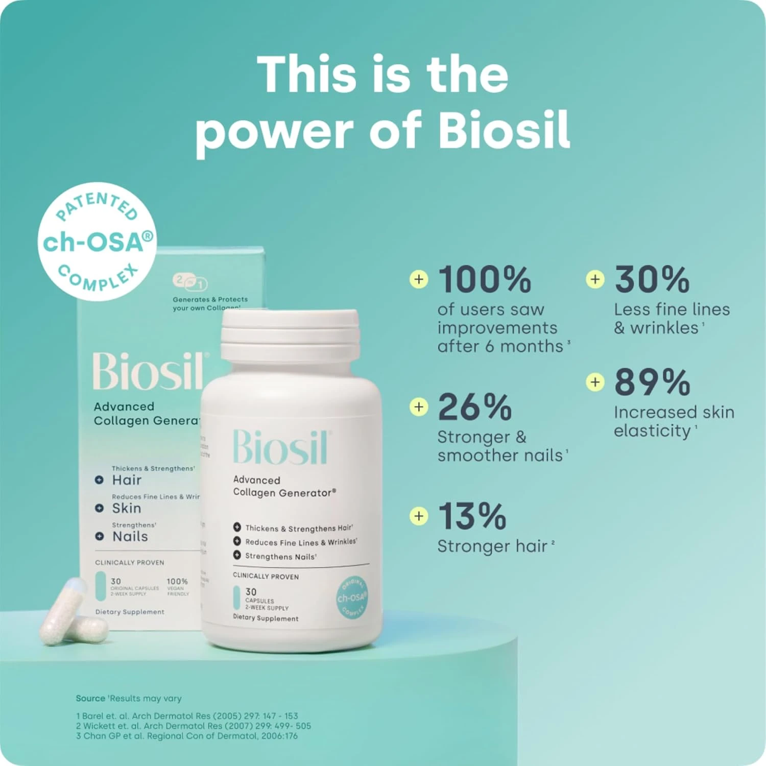 BioSil - 120 Vegan Capsules - with Patented ch-OSA Complex - Increase Collagen P
