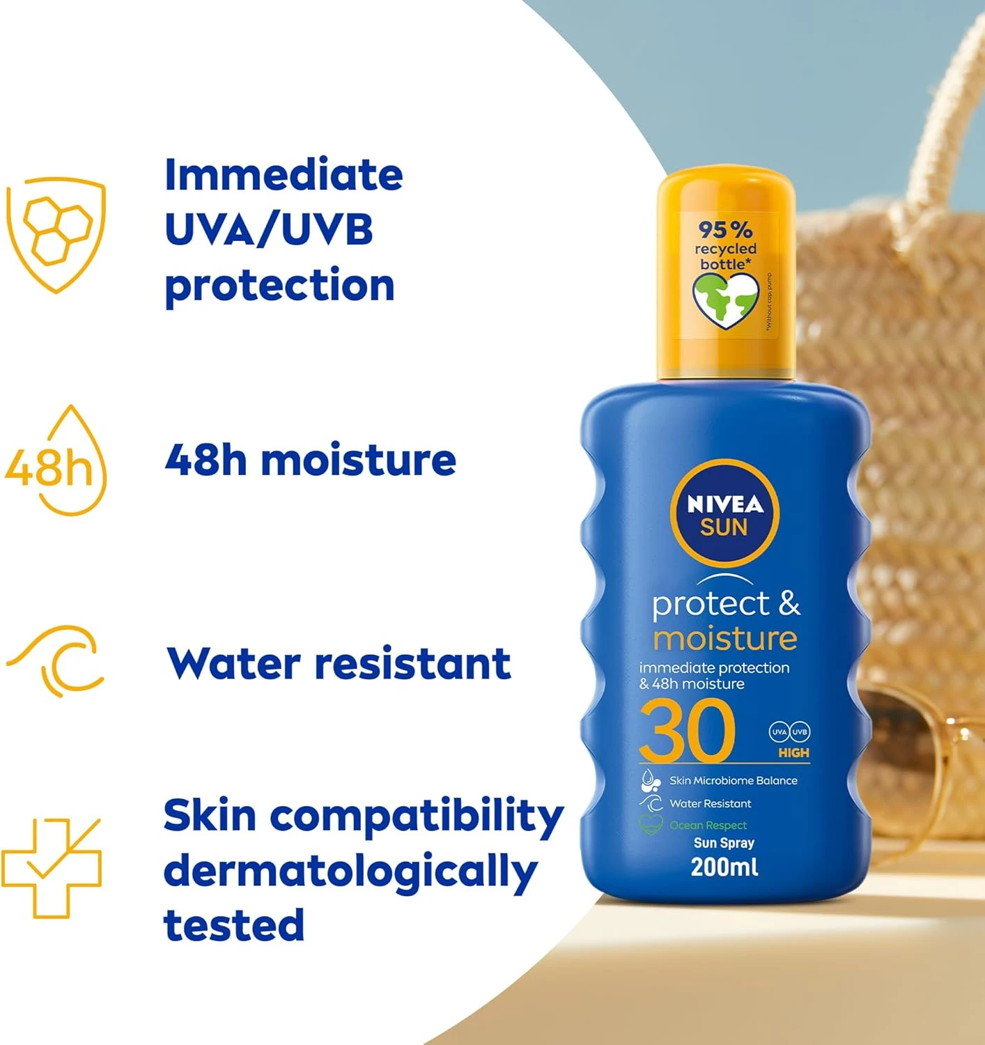 NIVEA SUN Spray, UVA & UVB Protection, Protect & Moisture, SPF 30, 200ml