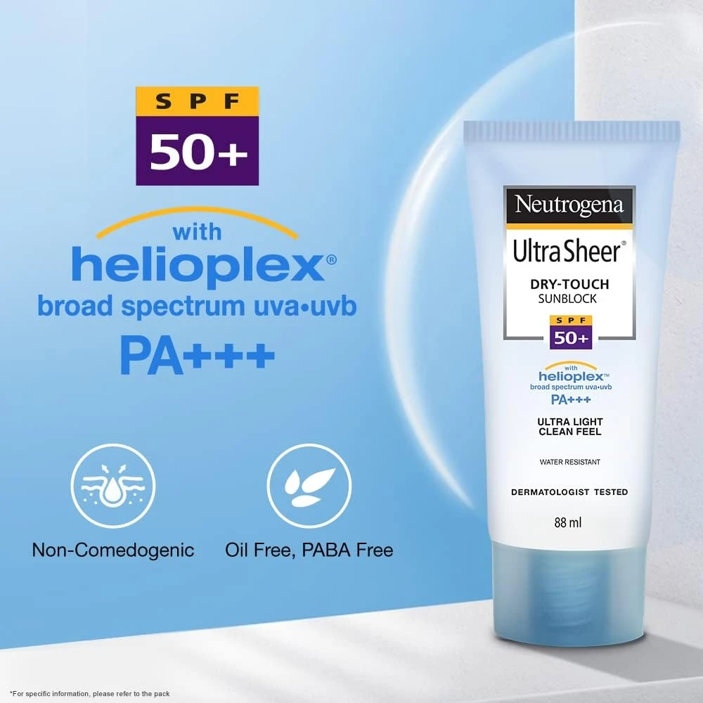 Neutrogena Ultra Sheer Sunscreen SPF 50+ | Broad Spectrum UVA/UVB | Blue light p