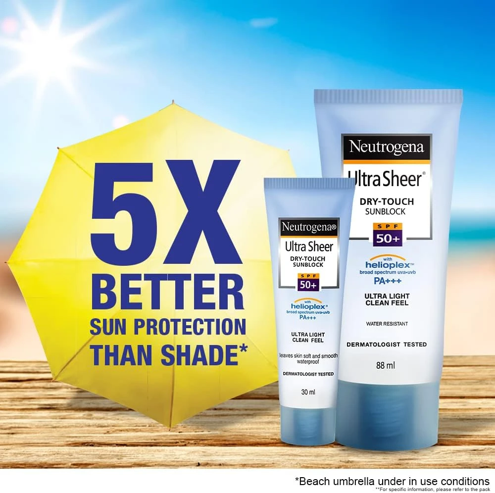 Neutrogena Ultra Sheer Sunscreen SPF 50+ | Broad Spectrum UVA/UVB | Blue light p