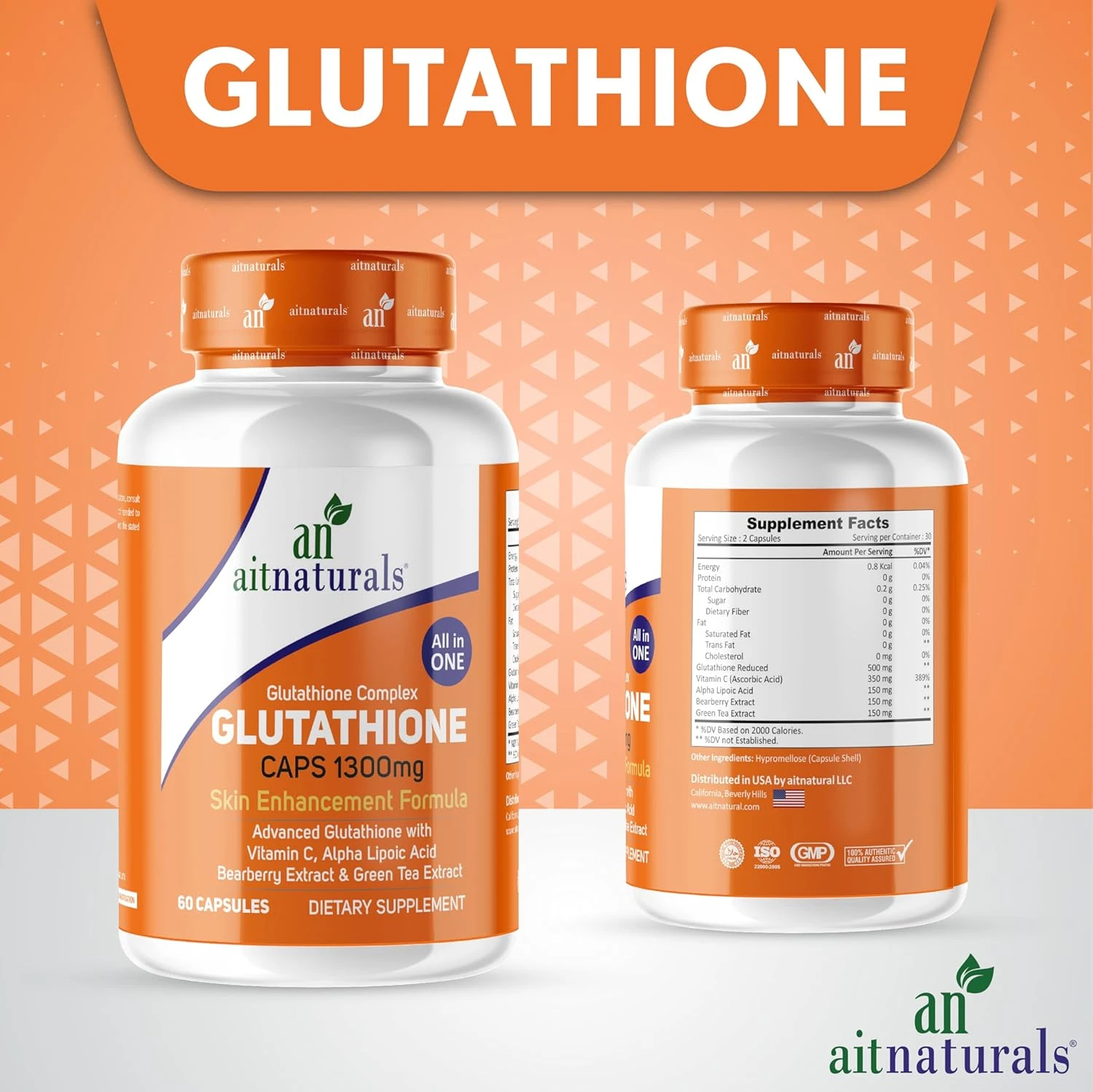 Aitnaturals Glutathione Complex (1300mg)- 60 Capsules Advanced Antioxidant Formu