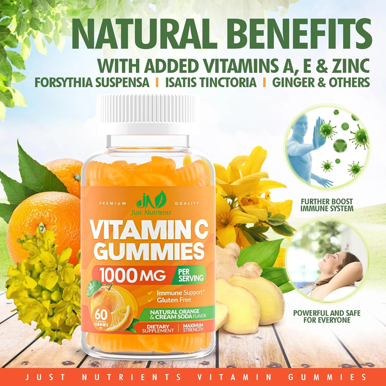 Vitamin C Gummies 1000mg for Adults & Kids – Chewable Multivitamin with Zinc for