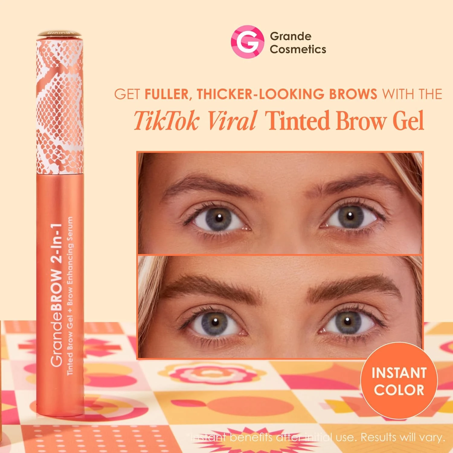 Grande Cosmetics GrandeBROW 2-in-1 Tinted Brow Gel + Brow Enhancing Serum, Dark