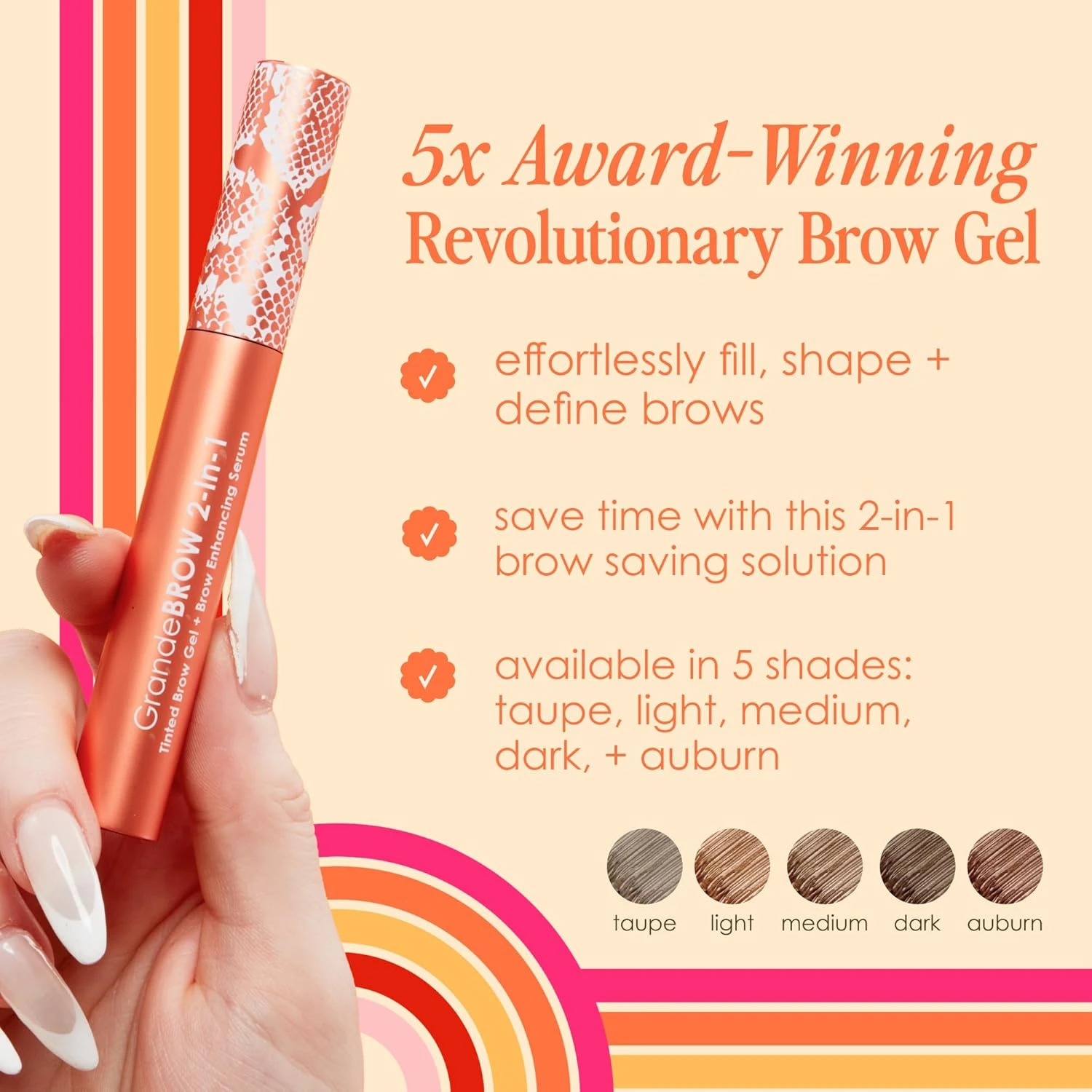 Grande Cosmetics GrandeBROW 2-in-1 Tinted Brow Gel + Brow Enhancing Serum, Dark