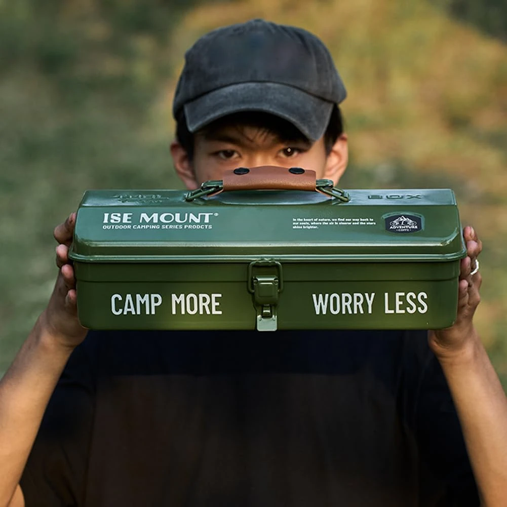 Moheso Outdoor Tools Storage Box Portable Camping Picnic Hand Box Metal Tools St