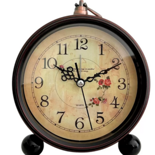 Unique Vintage Rose Printed Non Tickling Battery Operated Analog Alarm Clock- Bl