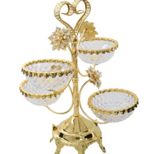 Elegant Temperament Glass Wrought Iron Fruits Plate, Multi-layer Candy And Snack