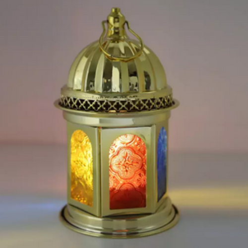 Decorative Hanging Eid And Ramadan Battery Operated Lantern With LED Light- Gold