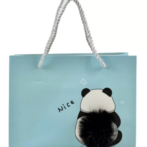 Eco-Friendly Kraft Paper Gift Bag With Cute Panda Picture With Twisted Rope Hand