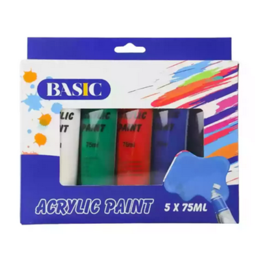 Basic Acrylic Color Tube, Multicolor Painting Color Set- 5X75ml