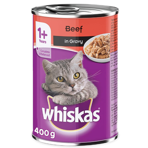 Whiskas Beef in Gravy Can, Wet Cat Food, for 1+ Years Adult Cats, Ingredients En