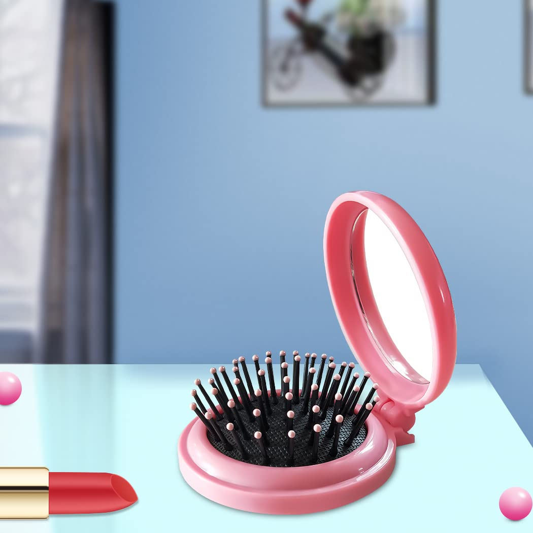 Foldable Mini Hair Brush With Mirror Portable Makeup Mirror Comb Pocket Hair Com