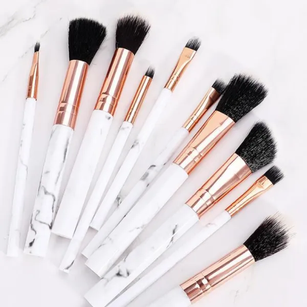 Marble Design Women Makeup Brushes - 10 Piece Set