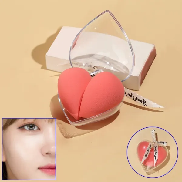 Heart-shaped Beauty Sponge Set - Pink Makeup Tool Duo with Storage Box