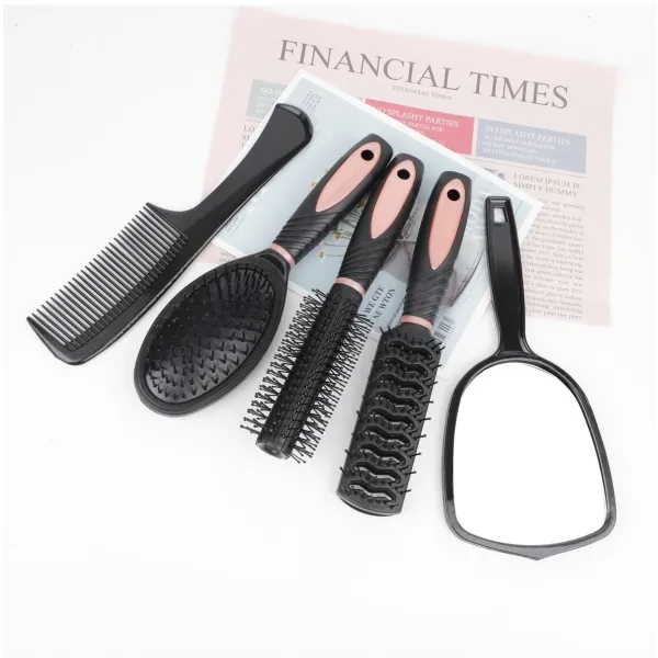 5-Piece Pink Hairdressing Comb Set Anti-Static Scalp Care Fluffy Hair Styling Pr
