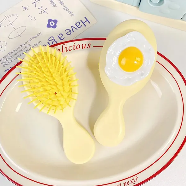 Creative Fried Egg Design Comb Air Cushion Hair Styling Brush Small Handle Porta