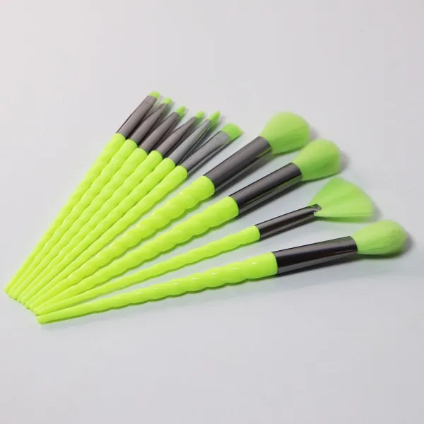 Green Facial Brush Set 10 Pcs; Makeup Tool Kit for Women; High-Quality All-Purpo