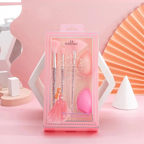 Pink Sequin Makeup Brushes 5PCs Set - Face Grooming Tool