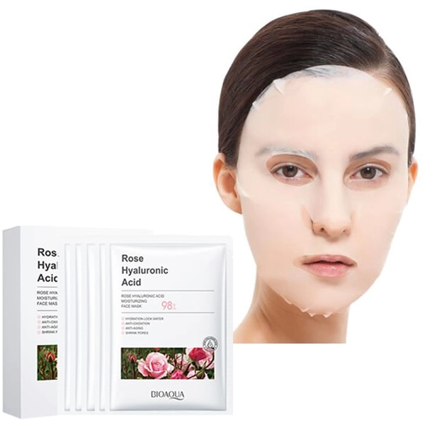 10Pcs Rose Hyaluronic Acid Skin Moisturizing Face Mask Anti Aging Skin Care Faci