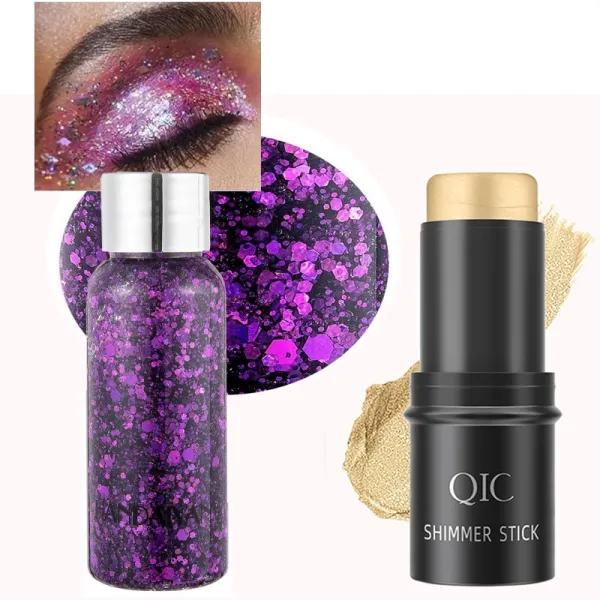 2 Pieces Face Body Glitter High Pigment Eye Shadow Highlight Stick Contouring Fa