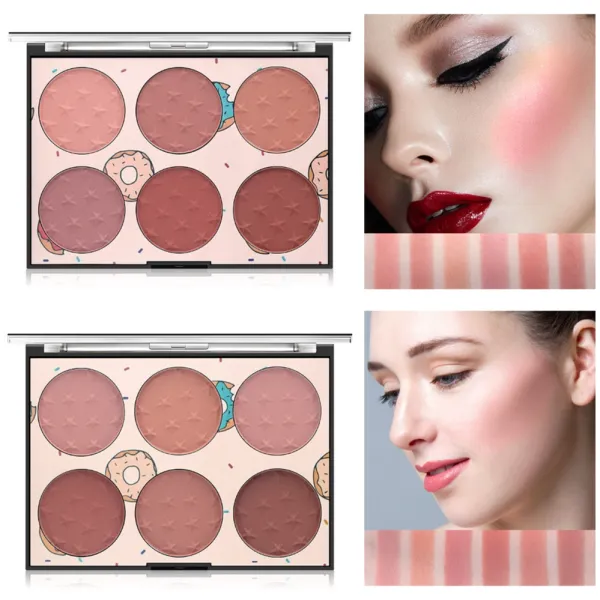 six-color blush palette for nude makeup, natural and affordable, high-gloss and