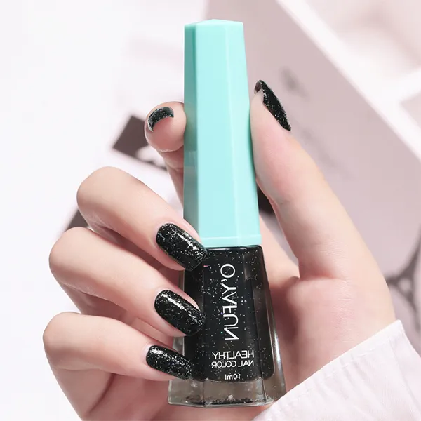 Black Color Water Resistant Women Glittery Fashion Long Lasting Nail Polish - 28