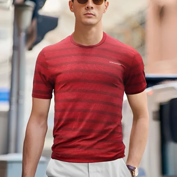 Red Stripes Men's Short Sleeve T-Shirt for Fashionable Summer Wear
