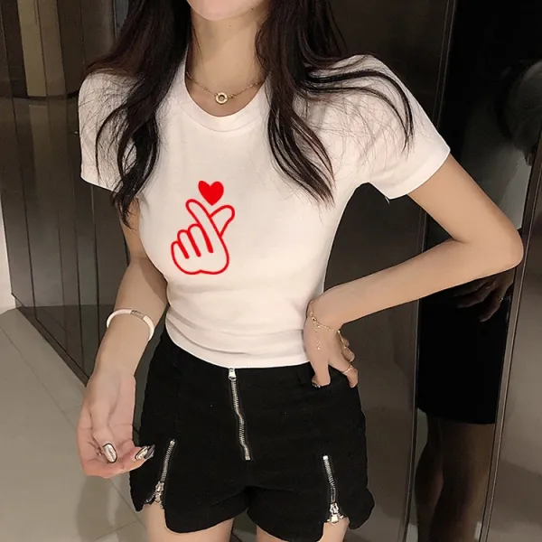 Heart Print Mini T-Shirt Stylish & Comfy Women's Top for Summer