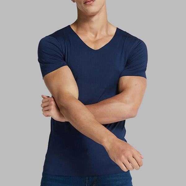 Navy Stretch V Neck T-Shirt for Men - Comfortable & Stylish Top