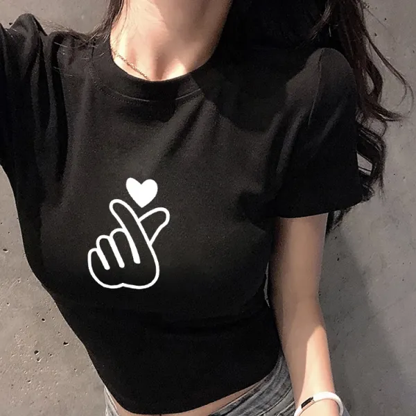 Black Heart Sign Print Mini T-Shirt - Women's Fashion
