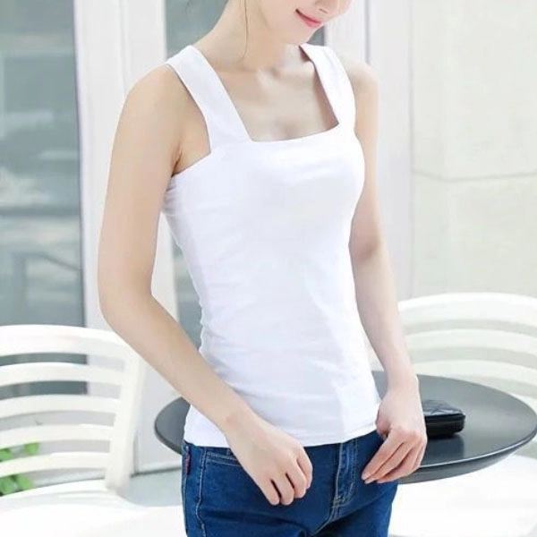 Summer Tank Top White Cotton Blends - Stylish & Versatile for Women