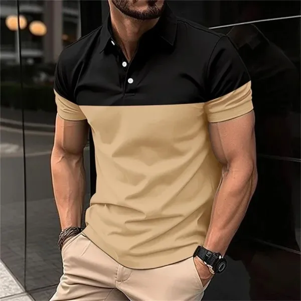 Premium Cotton Fabric Two Tone Men Polo Shirt Button Closure Collar Neck Short S