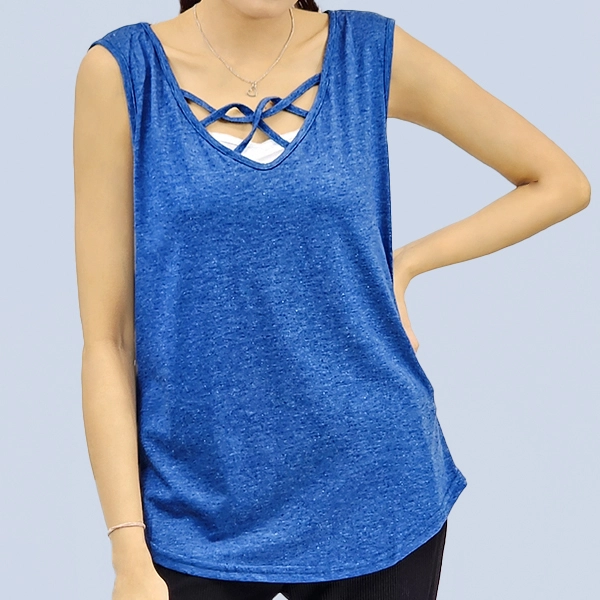 Blue V-Neck Criss Cross Tank Top for Women