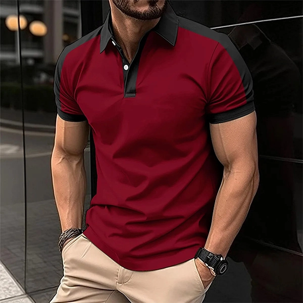 Premium Cotton Fabric Two Tone Men Polo Shirt Button Closure Collar Neck Short S