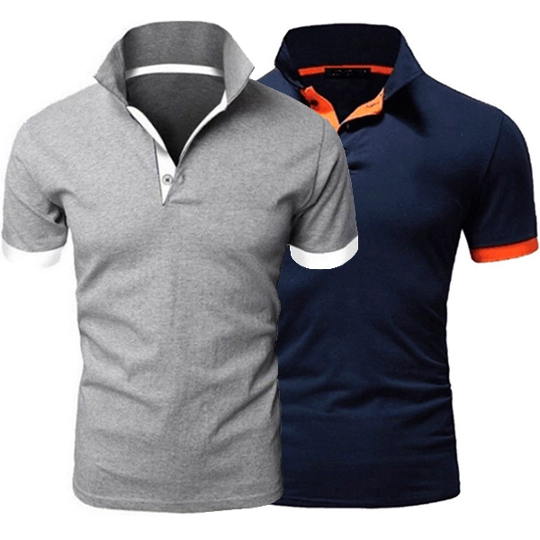 2pcs Polo Shirts Men's Casual Slim Fit Cotton Sport Tops