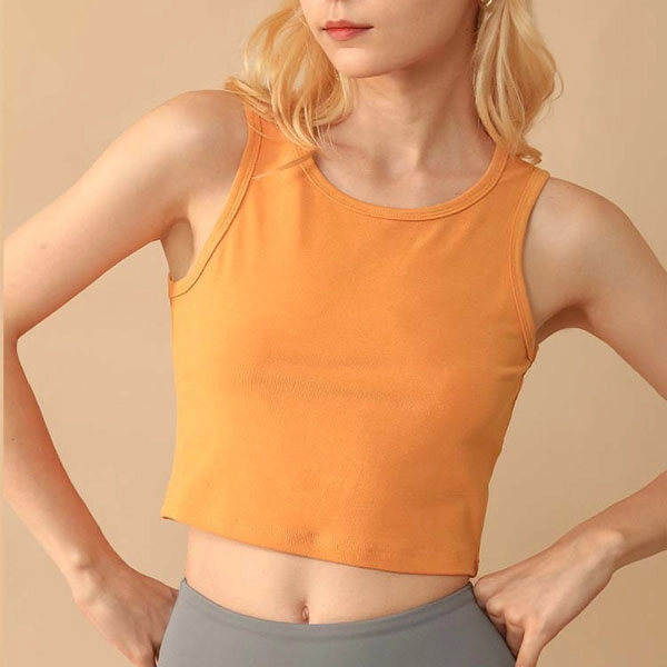 Yellow Cotton Crop Top - Women's Summer Vibes Slim Fit Sleeveless Casual Fashion