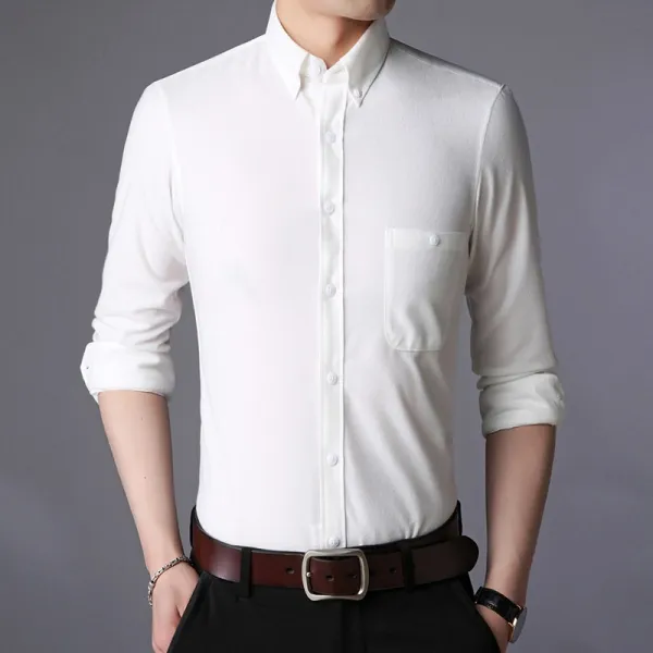 Solid Color Long Sleeve Men Fit Shirt With Chest Pocket, Comfortable Men Busines