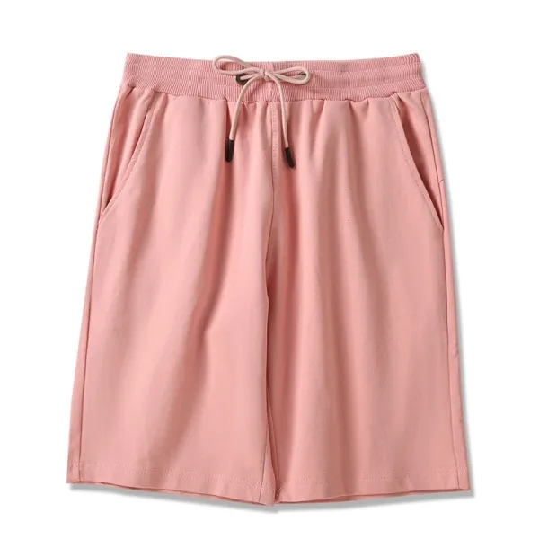 Pink Color Elastic Waist Drawstring Closure Casual Wear Joggers Cotton Shorts Fo