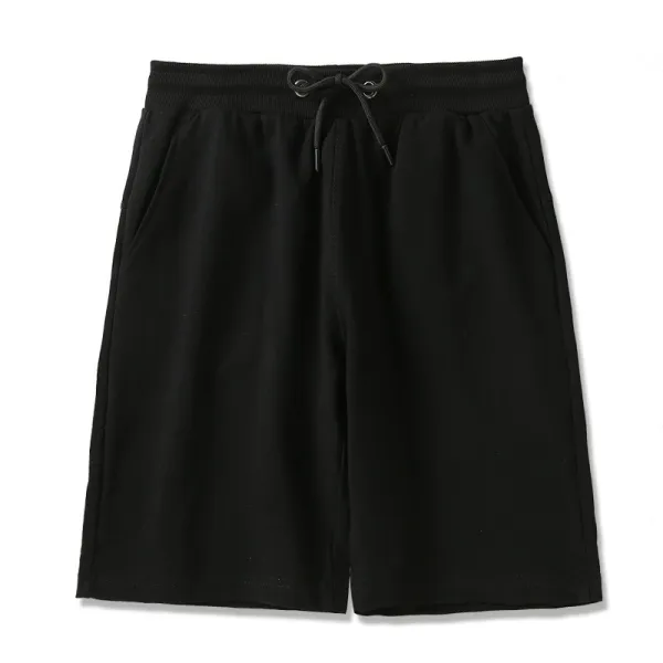 Black Color Elastic Waist Drawstring Closure Casual Wear Joggers Cotton Shorts F